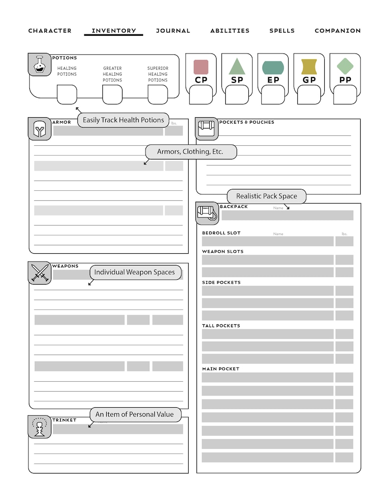 MONK SPECIFIC D D Character Sheet Etsy