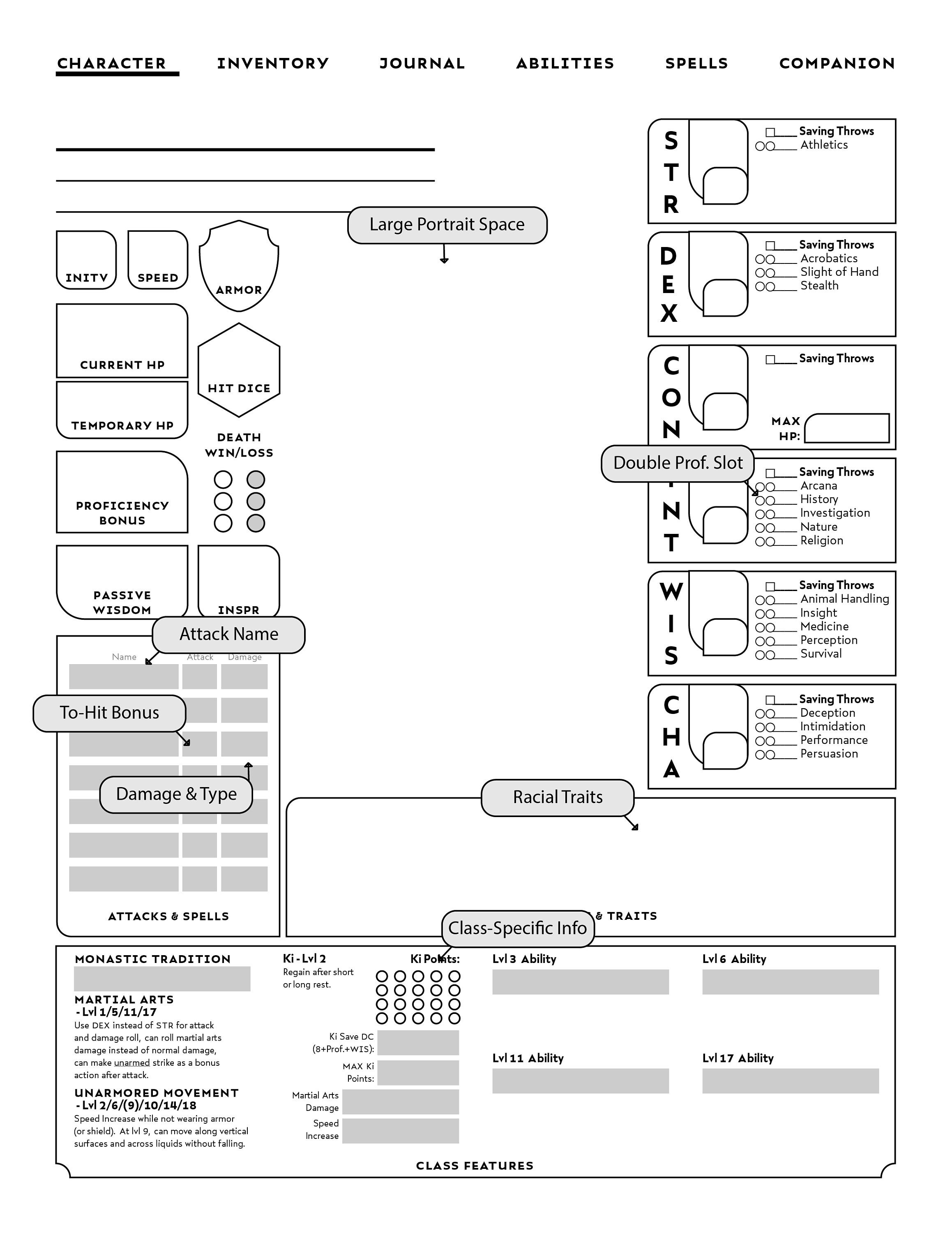 Form Fillable Monk Specific D D Character Sheet Printable Etsy Uk