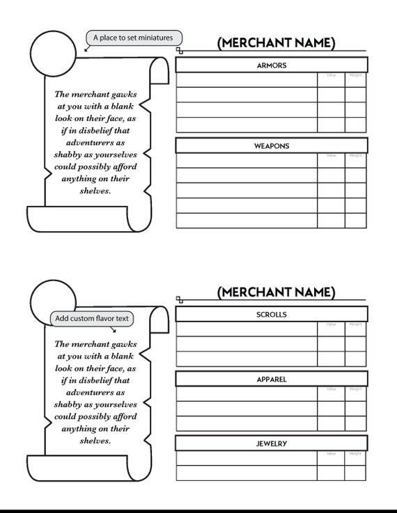New Form Fillable Npc Merchant Handouts For D D Printable Etsy