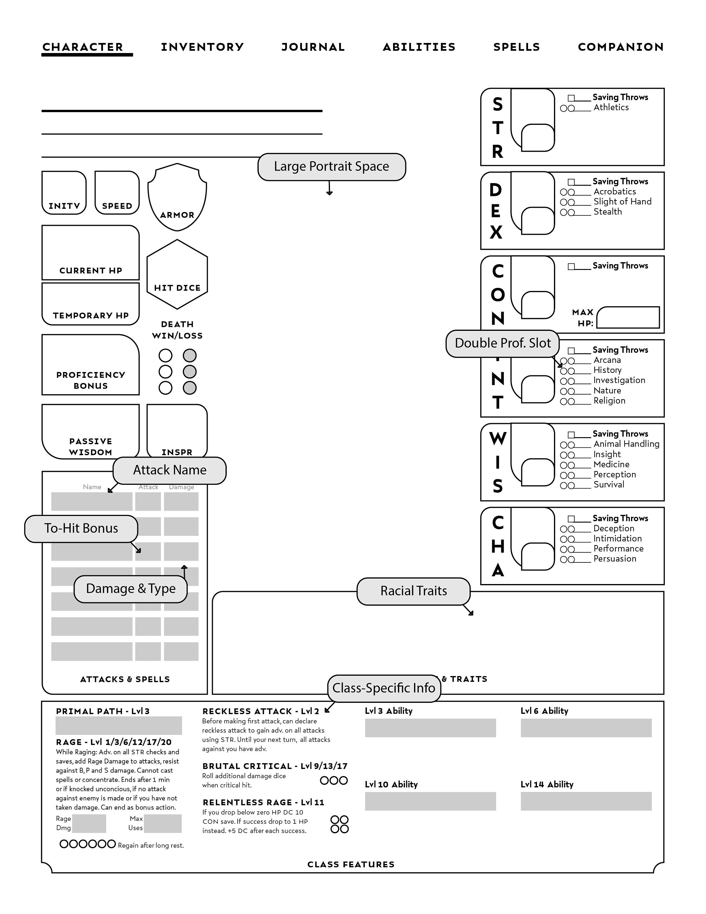 form fillable barbarian specific d d character sheet etsy
