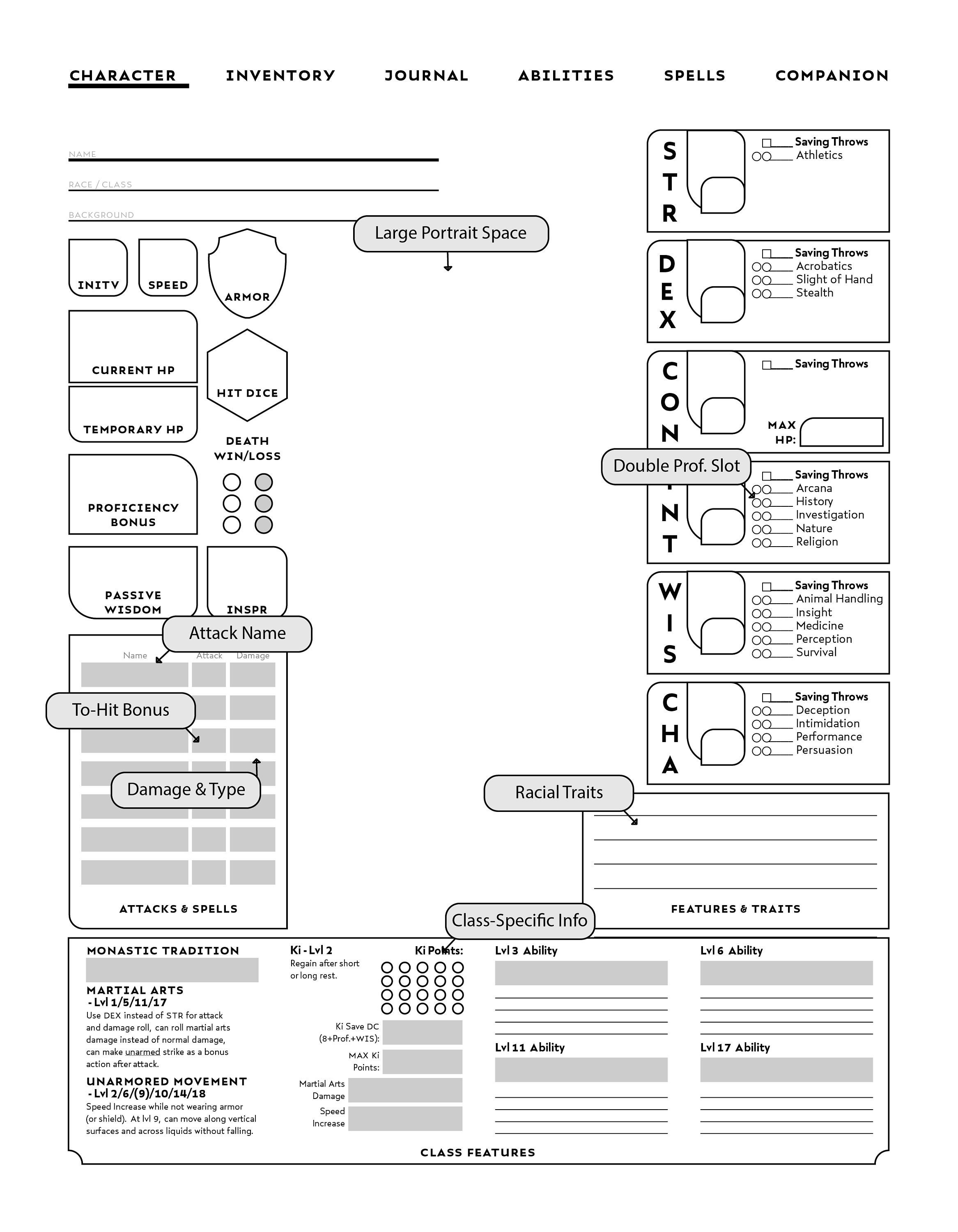 MONK-SPECIFIC D&D Character Sheet | Etsy