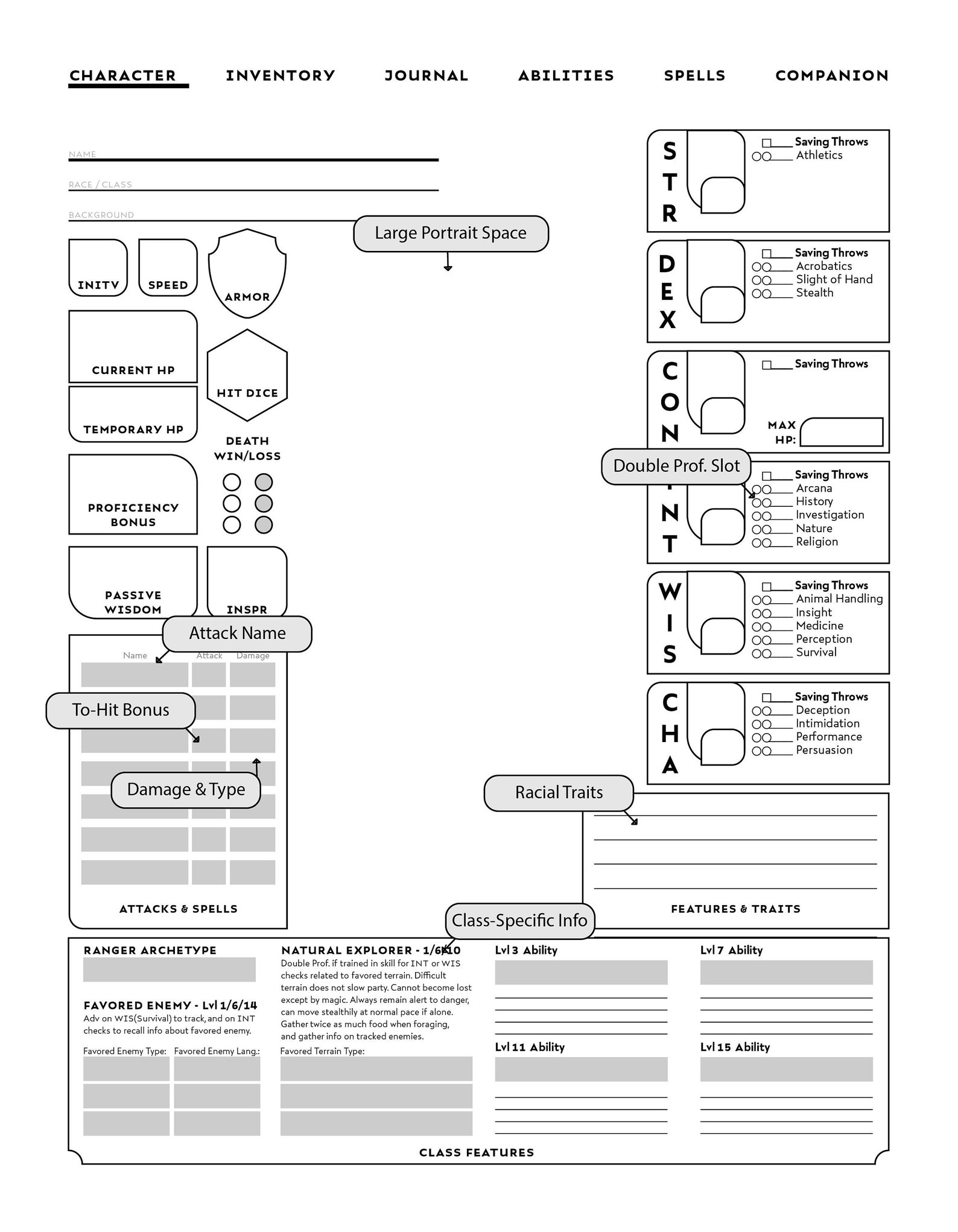 RANGER-SPECIFIC D&amp;D Character Sheet | Etsy