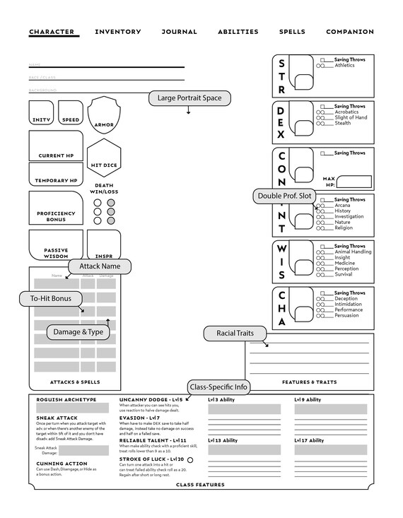 Rogue Specific D D Character Sheet Etsy