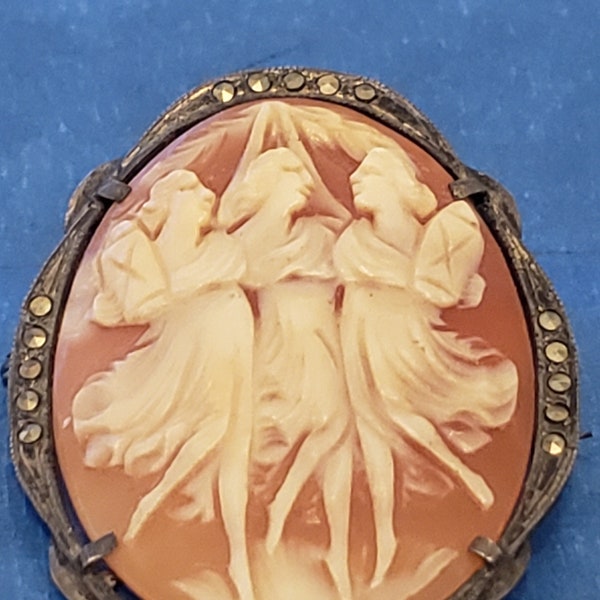 Cameo Brooch Necklace Pendant Three Muses or Three Graces Antique Vintage from Italy