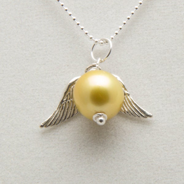 Golden South Sea Pearl Gold Snitch Fan Art Sterling Silver Pendant