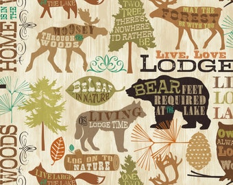 Lodge & Wildlife Fabric - Cabin - Nature - Bears - Wilderness - Moose - Rustic Outdoors Fabric - 100% Lightweight Cotton - PRE CUT