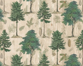 Majestic Trees Fabric - Wilderness - Forest - Outdoors - Oak - Pine - Old Trees - Nature Fabric - 100% Lightweight Cotton