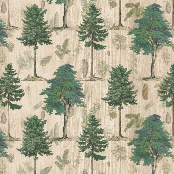 Majestic Trees Fabric - Wilderness - Forest - Outdoors - Oak - Pine - Old Trees - Nature Fabric - 100% Lightweight Cotton