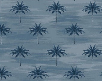 Palm Trees on Blue Fabric: by Whistler Studios, Beach, Tropical Print, 100% Lightweight Cotton