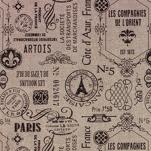 Last Yard! Vintage-style France Fabric: Paris, Eiffel Tower, French Emblems, 100% Cotton Canvas