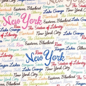 New York State Destinations Fabric - Manhattan - Niagara Falls - Adirondacks - Albany - Empire State - 100% Lightweight Cotton