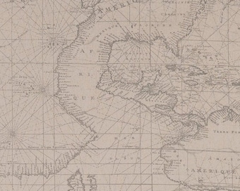REMNANT, 23 Inches, Old World Map Fabric: Flight Navigation Lines, Travel Maps, 100% Light Cotton Canvas
