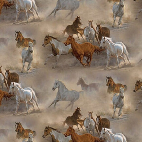 Horses Run Wild Fabric - Equine - Riding - Thoroughbreds - Western - Cowboys - Ranch Fabric - 100% Lightweight Cotton