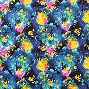 REMNANT, 15 Inches - Lightening Bugs Fabric - Fireflies - Night Fly - Backyard - Gold Shimmer - Nature Fabric - 100% Lightweight Cotton