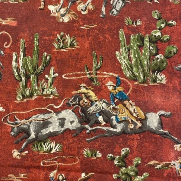 Cowboys Western Canvas Fabric - by Waverly - Cowgirls - Horses - Cactus - Roping - Southwestern - Ranch - 100% Cotton Canvas