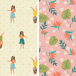 Hula Tropical Fabric Combo - Aloha - Hawaii - Maui - Tiki - Islands Fabric - South Pacific - 100% Lightweight Cotton - Half Yard+ of Each