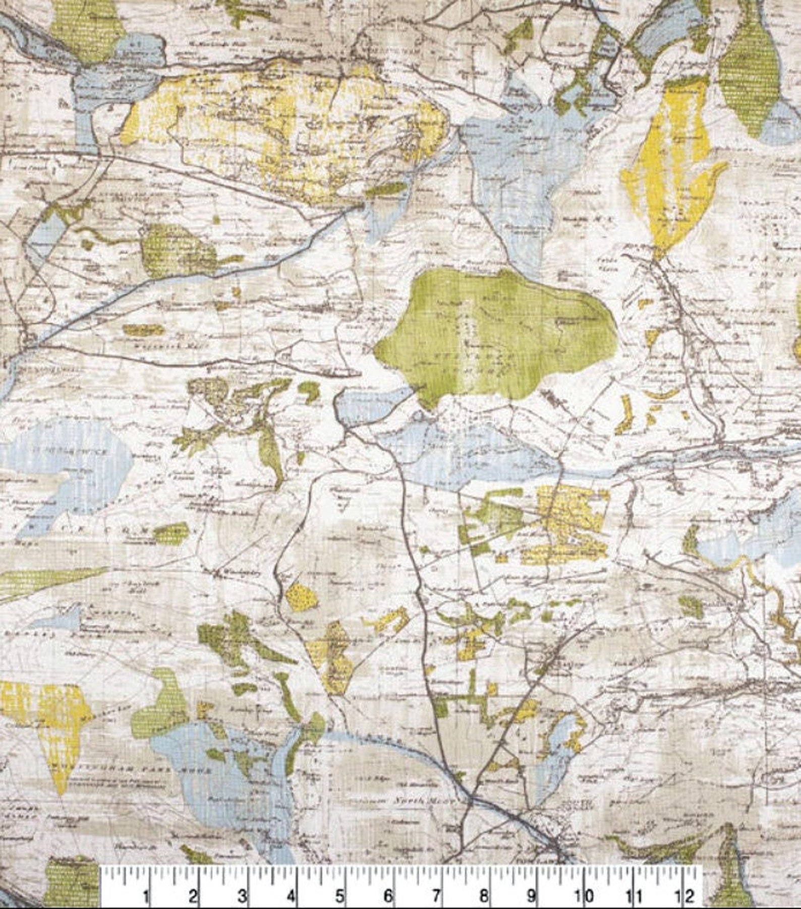 Mountains &amp; Lakes Map Fabric World Scenic Travel Maps | Etsy