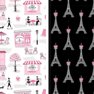 Paris Cafe & Eiffel Fabric Combo - Patisserie - Eiffel Tower - France - Parisian - 100% Lightweight Cotton - Half Yard+ of Each