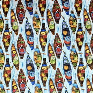 Last Yard, Asian Boat Market Fabric - Thailand - Vietnam - Mekong Delta - Tropical Fruits - Travel Fabric - 100% Apparel-weight Cotton