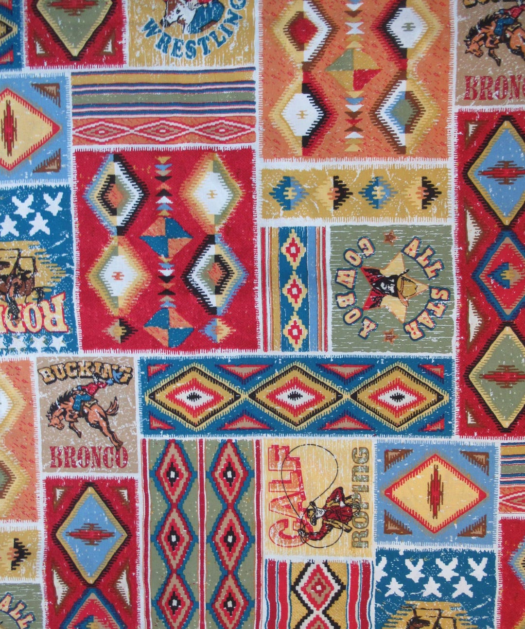 Western Rodeo Pattern Bronco Rodeo Fabric: Cowboys, Horses, Calf Roping, Native Patterns ...