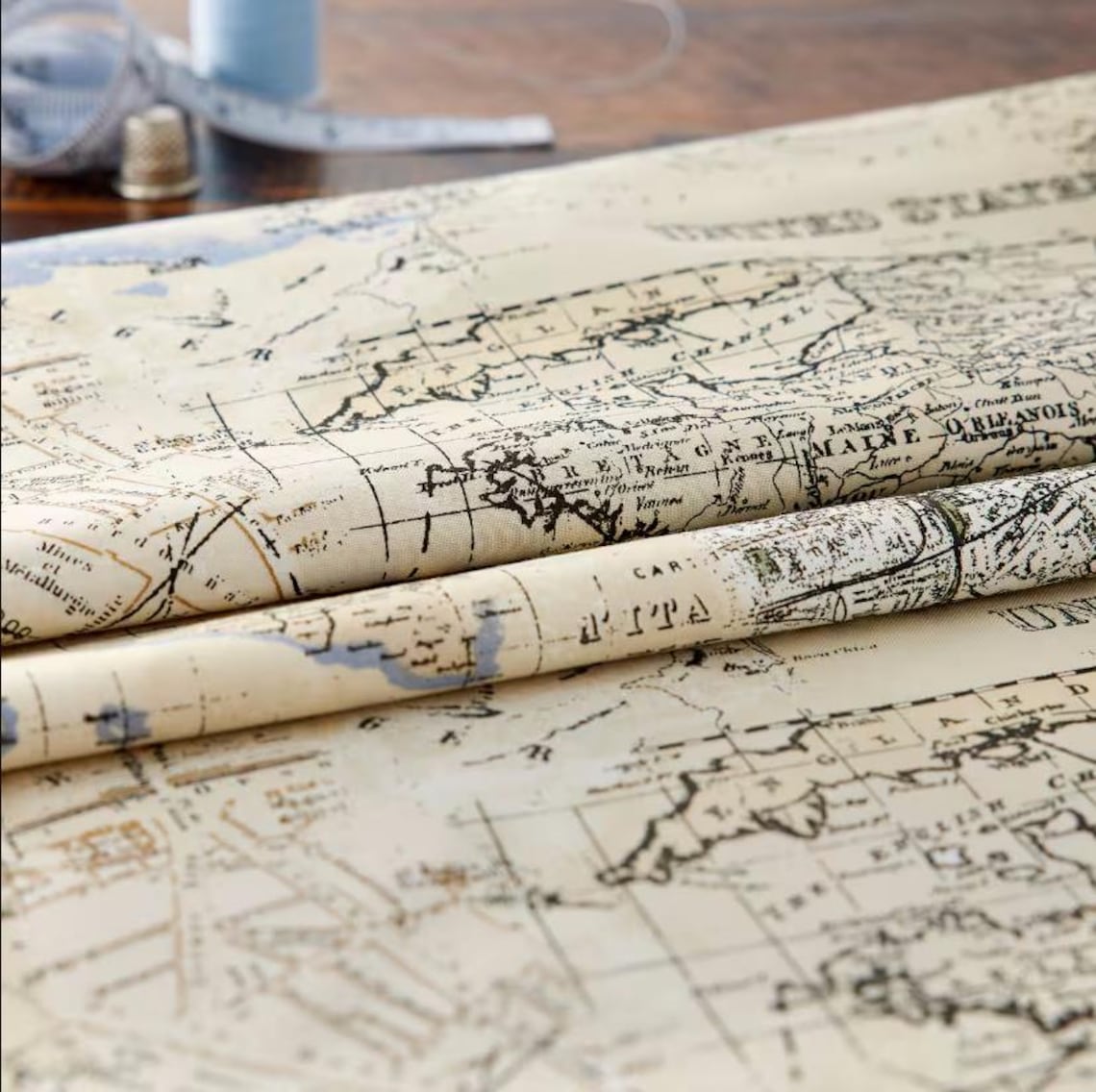 World Map Collage Fabric: Color Highlights, France, Italy, Europe, USA ...