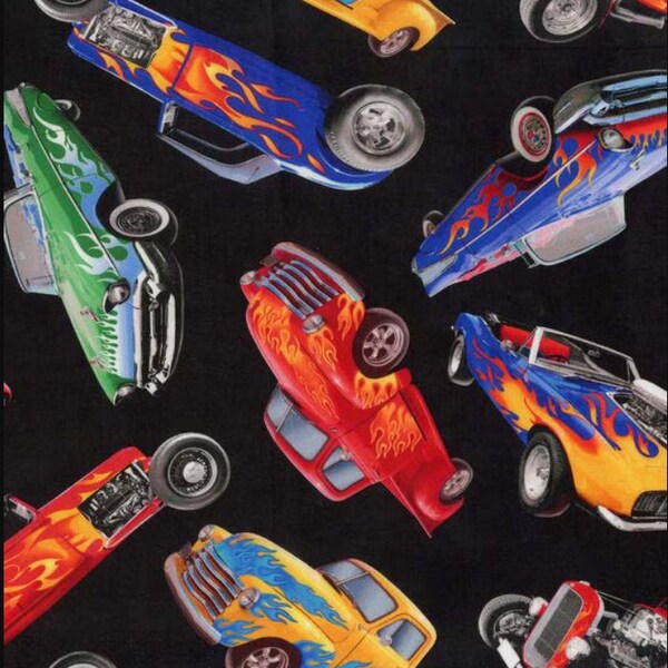 Hot Wheels Cars & Trucks Fabric - Retro-style - Ford - Chevy - Muscle Cars - Hot Rods - Road Trip Fabric - 100% Lightweight Cotton