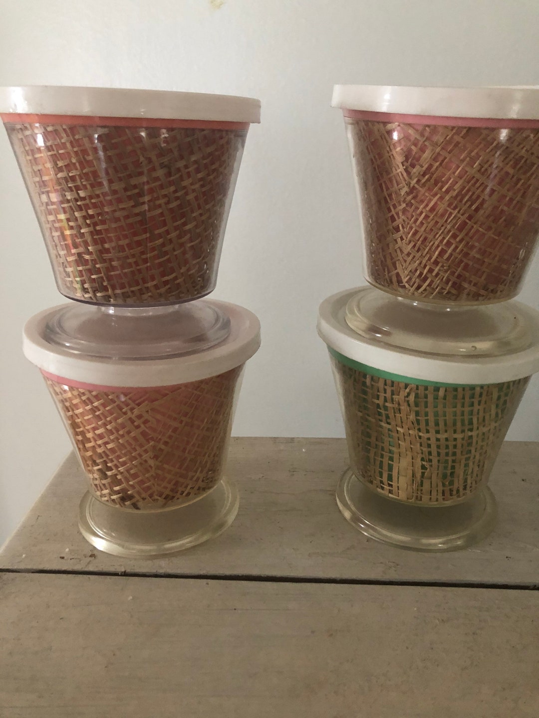 Four Vintage Plastic Food Storage Cups/ Tupperware Pudding Cups