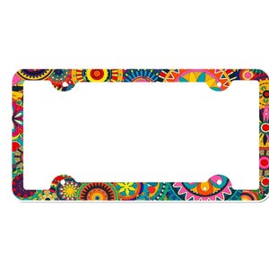 Retro Flower License Plate Frame with Custom Background Options