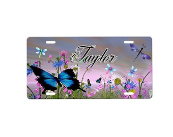 Butterflies Personalized  License Plate with Custom Background Options