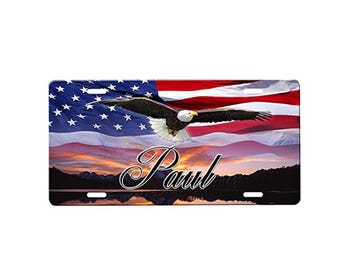 Eagle Personalized Front License Plate with Custom Background Options