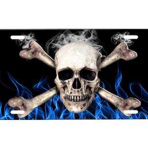 Skull Front License Plate with Custom Background Options