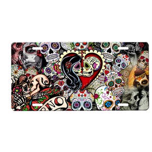 Sugar Skull Front License Plate with Custom Background Options