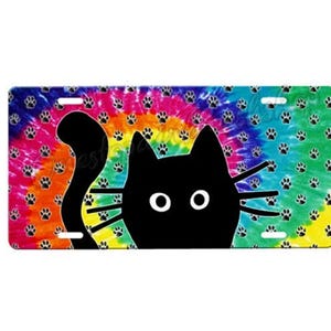 Cat Tie Dye Front License Plate with Custom Background Options