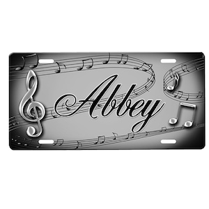 Music Notes Personalized Front License Plate with Custom Background Options