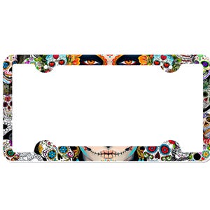 Sugar Skull License Plate Frame with Custom Background Options