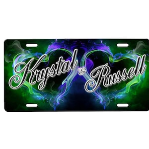 Flaming Hearts Personalized Front License Plate with Custom Background Options