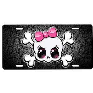 Girl Skull Front License Plate with Custom Background Options