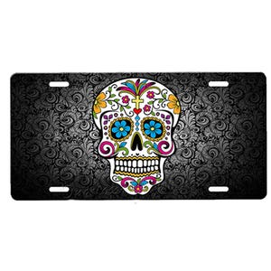 Sugar Skull Front License Plate with Custom Background Options