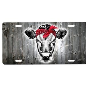 Cow Front License Plate with Custom Background Options