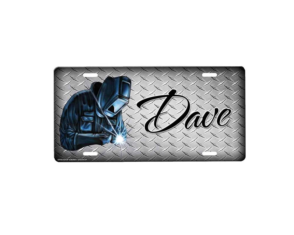 Welder Personalized Front License Plate with Custom Background Options