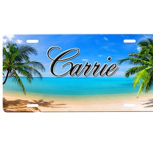 Beach Scene Personalized Front License Plate with Custom Background Options