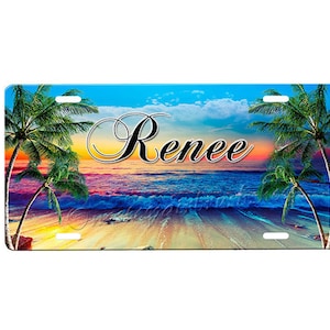 Beach Scene Personalized Front License Plate with Custom Background Options