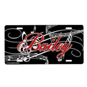 Music Notes Personalized Front License Plate with Custom Background Options