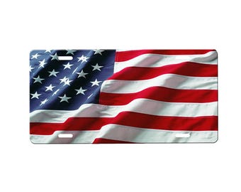 American Flag Front License Plate with Custom Background Options