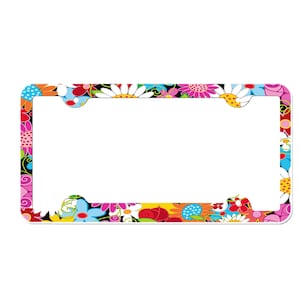 Flower License Plate Frame with Custom Background Options