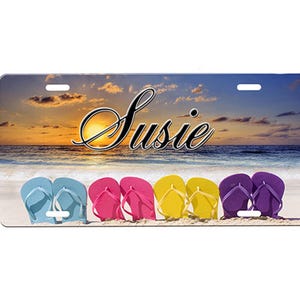 Flip Flops Personalized Front License Plate with Custom Background Options
