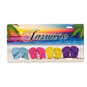 Flip Flops Personalized Front License Plate with Custom Background Options