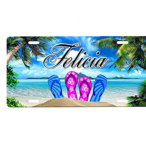 Flip Flops Personalized Front License Plate with Custom Background Options