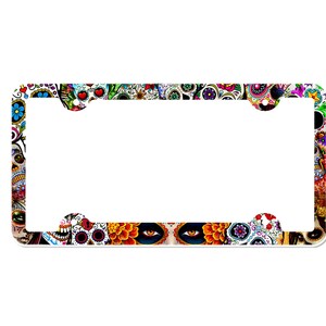 Sugar Skull License Plate Frame with Custom Background Options