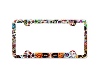 Sugar Skull License Plate Frame with Custom Background Options